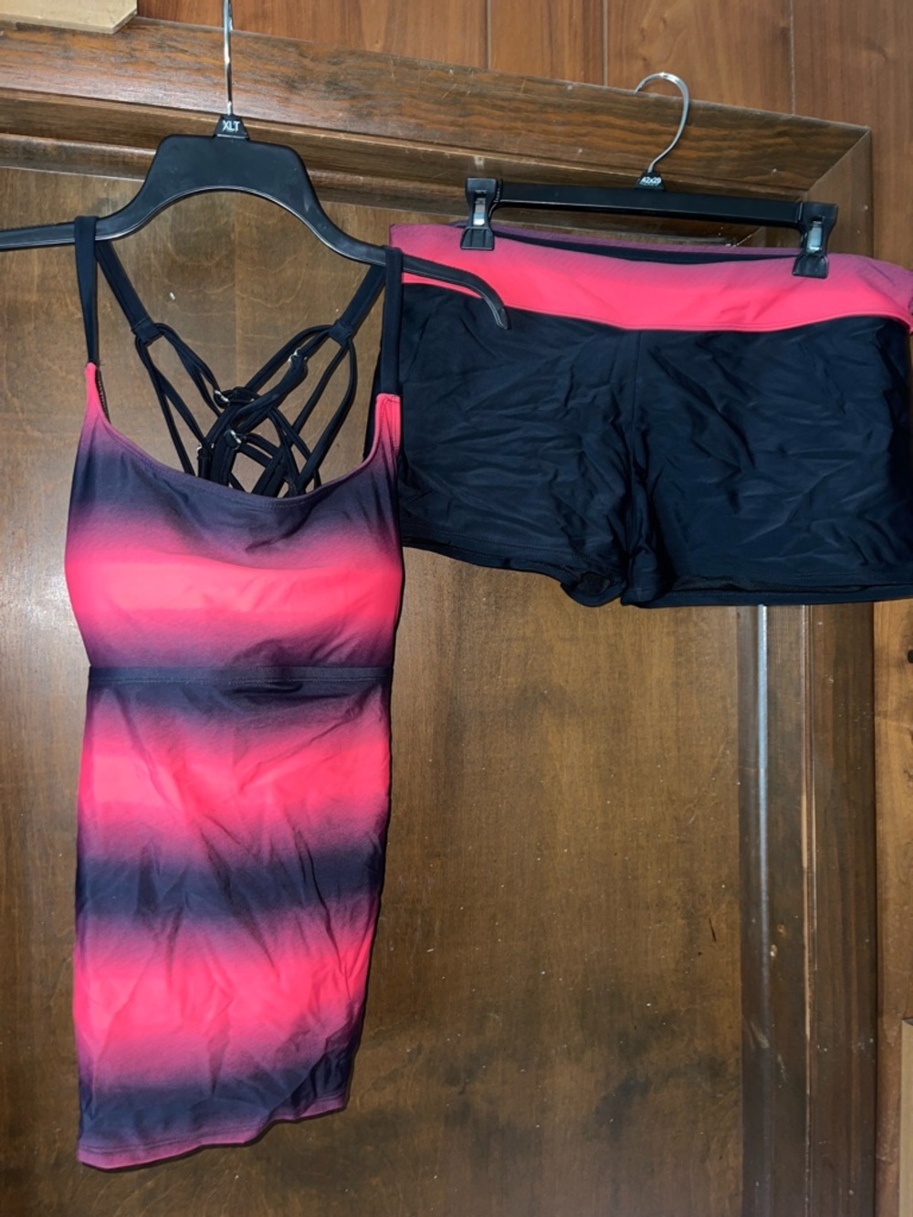 HDE Pink and Black Ombre Athletic Tankini with Shorts